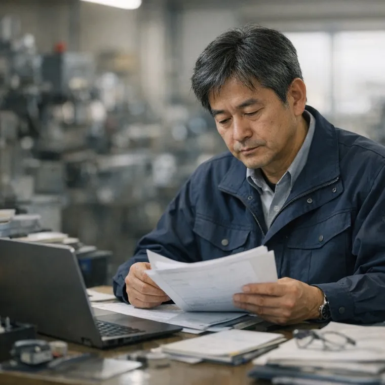 製造業の工場で書類を確認する様子